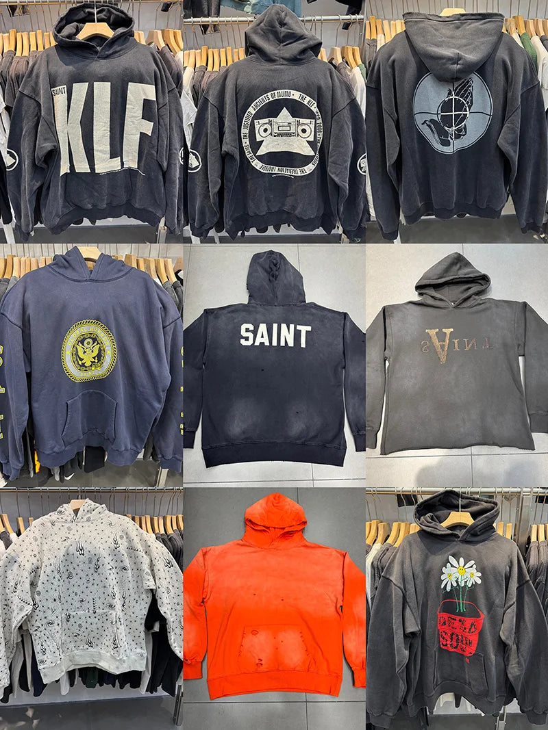 Winter Trend Saint Retro Washed High Quality Mens Clothing Hoodies High Street Casual Oversized Thicken Pullover