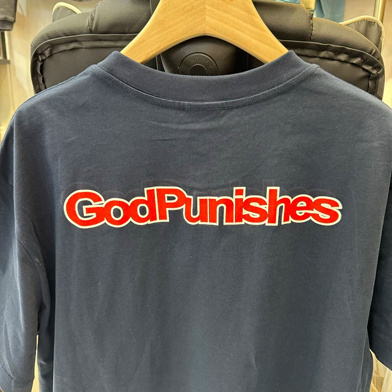 Streetwear Saint Retro Blue Gothic Graphic T Shirts High Quality Pure Cotton Short Sleeve