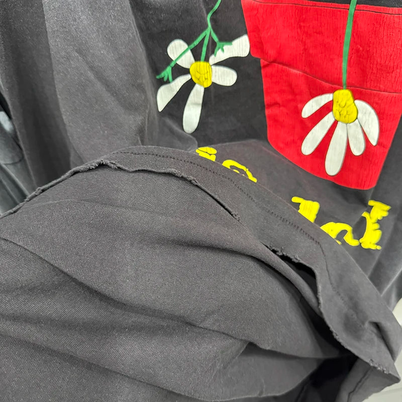 Autumn Saint Crewneck Floral Crack American Retro Long Sleeve Mens T Shirts