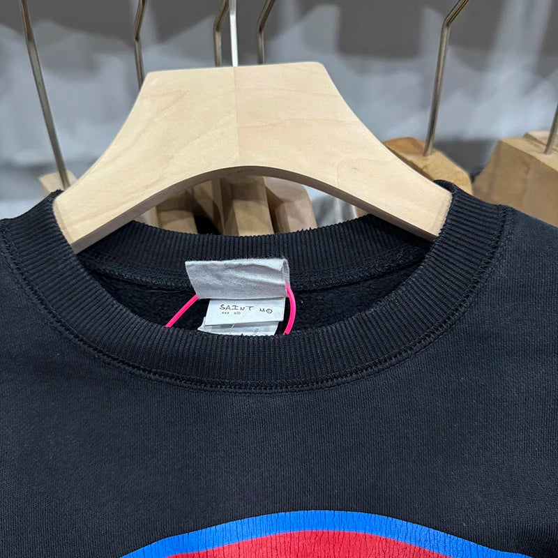 Co Branded Style Saint X LASTMAN Circular Pattern Letter Print Logo Ribbed Sleeves Crewneck for Men Sweatshirts