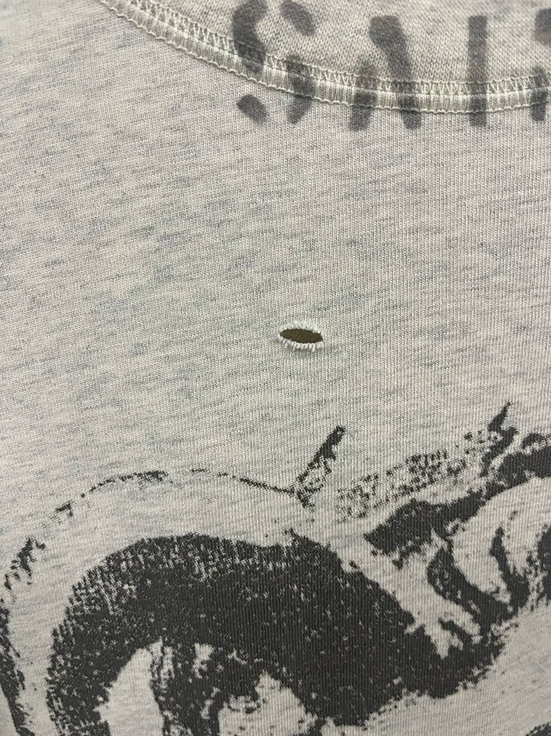 Summer Washed Grey Saint Hole Breaking Style Oversized T-shirt ARIES High Quality Letter Print Men Short Sleeve