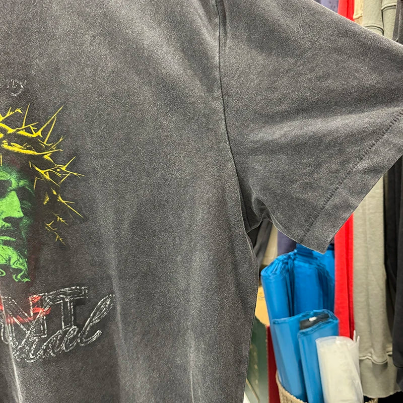 Saint Xxx Stb Men Clothing Washed Retro Portrait Print Character Print American Style Oversized T Shirt Streetwear