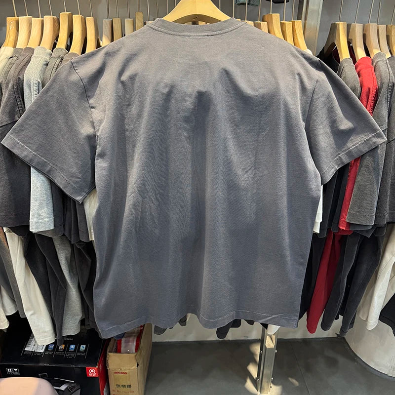 Washed Saint Sexy Pattern Print American Style Oversized T Shirt Retro Cotton Trend Summer Tops