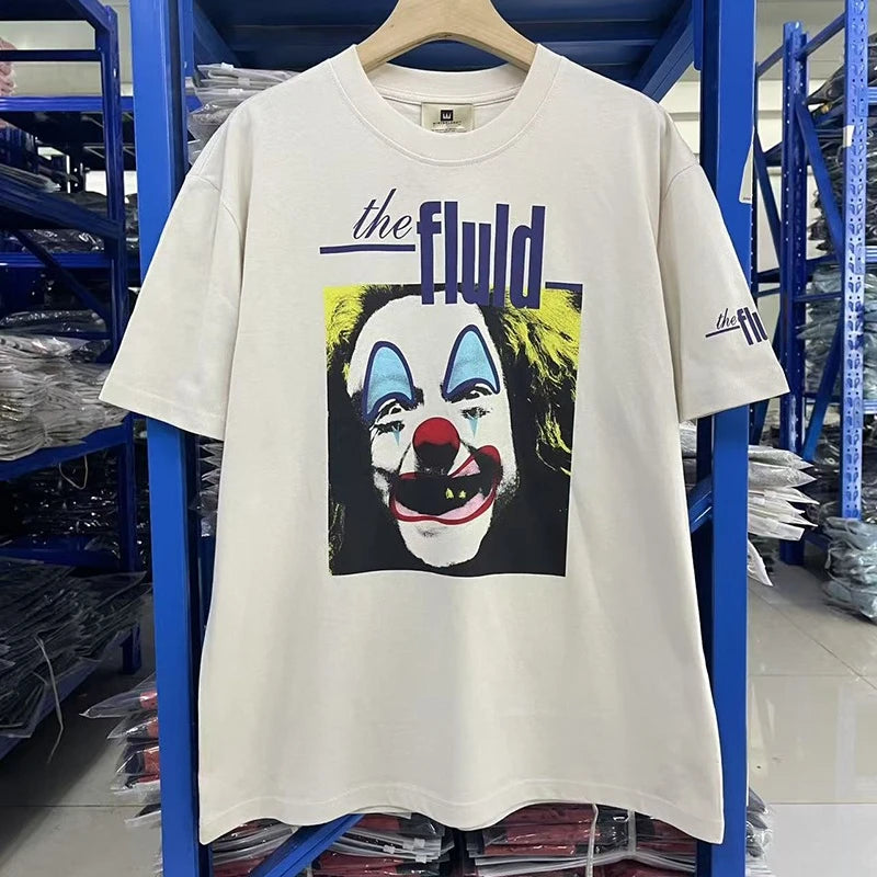 2025 Summer Loose Round Neck Masked Joker Printed Vintage T Shirt Men Street Fashion