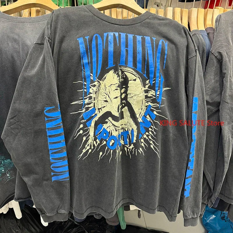 Vintage Casual SAINT Oversized T Shirt High Quality Pure Cotton Blue Sky Print Fashion Men Women Long Sleeve Tees