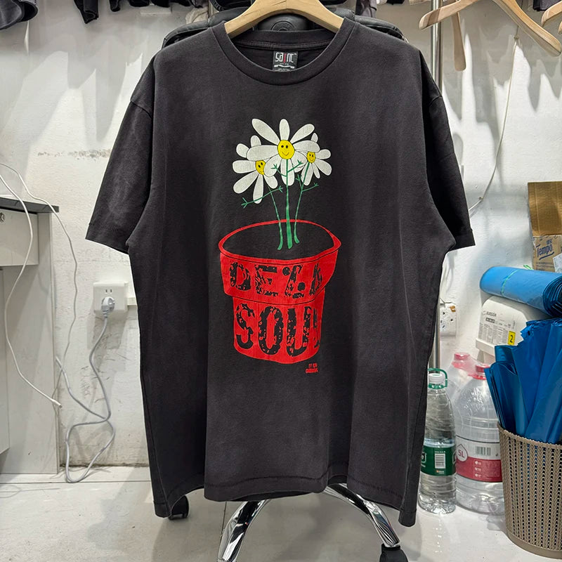 Preppy Style Saint Retro Floral Graphic T Shirts High Quality Cotton Summer Men Women Fashion Short Sleeve Harajuku