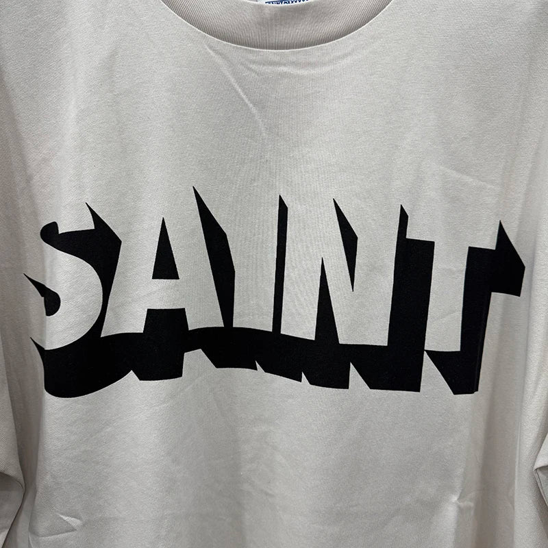 Simple Fashion Saint Letter Shadow Print Casual T Shirt Men Clothing