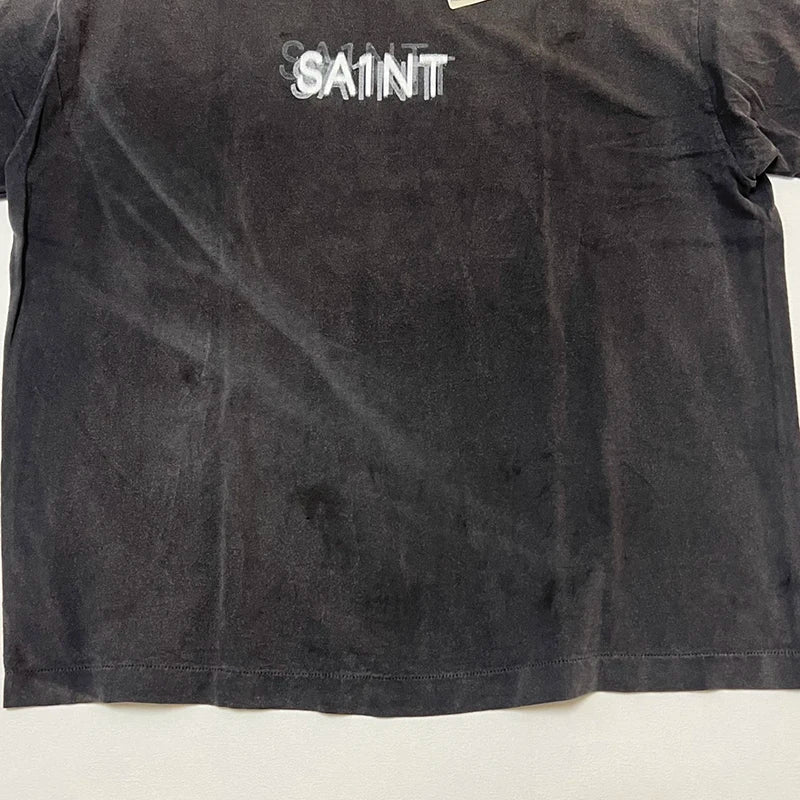 Washed Vintage Saint Letter Print Harajuku Oversized T Shirt High Street Casual Men Women 1:1 Cylindrical Tees