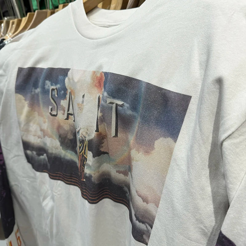 Vintage Casual SAINT Oversized T Shirt High Quality Pure Cotton Blue Sky Print Fashion Men Women Long Sleeve Tees