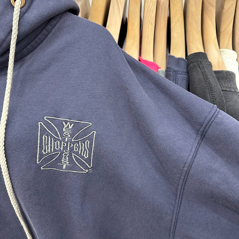 Street Fashion West Coast Letter Embroidery American Style Casual Vintage Purple Blue Hoodie Washed Thicken Zipper Coat Men