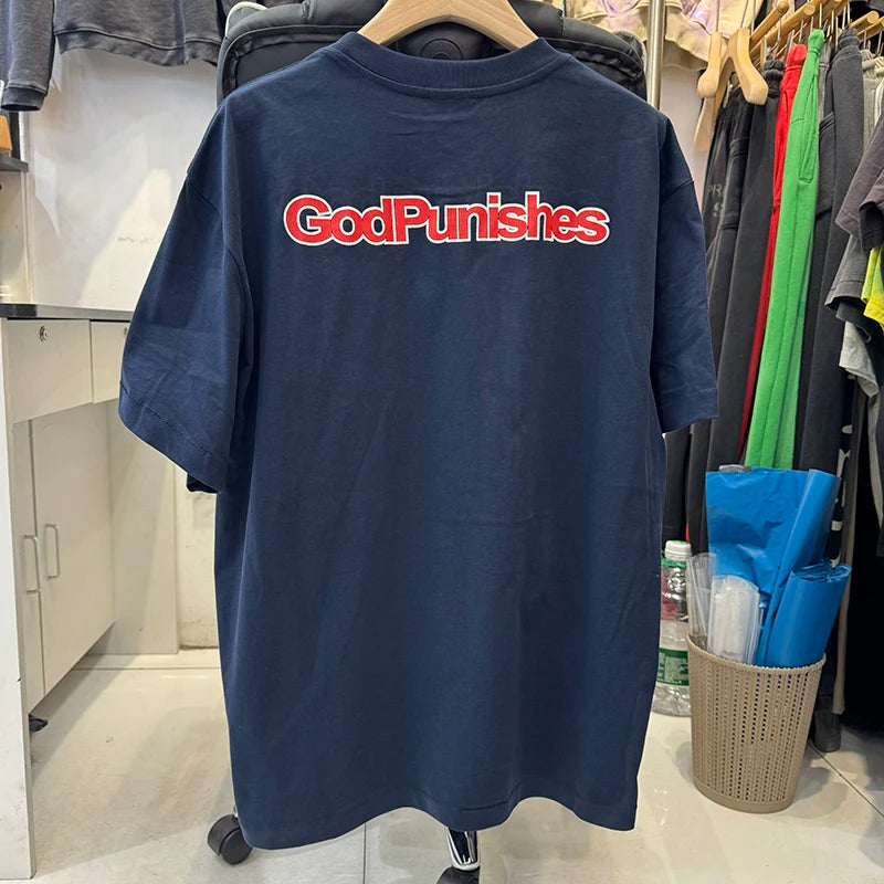 Streetwear Saint Retro Blue Gothic Graphic T Shirts High Quality Pure Cotton Short Sleeve