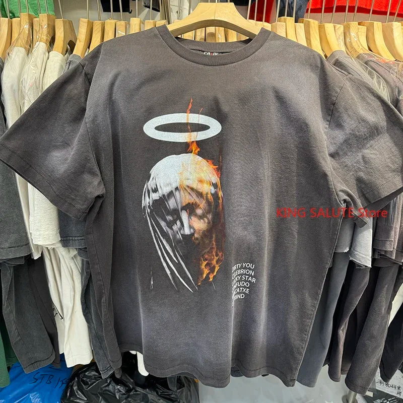 25SS Saint Xxx Stb Round Neck Clown Avatar Washed Print Vintage T Shirt