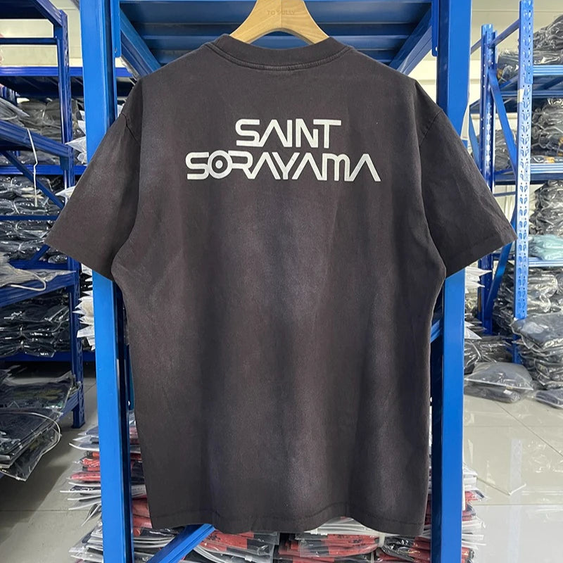 2025 Mechanical Style Washed Distressed Graphic T Shirts High Street Casual Men Women Men Women 1:1 Fashion Tees