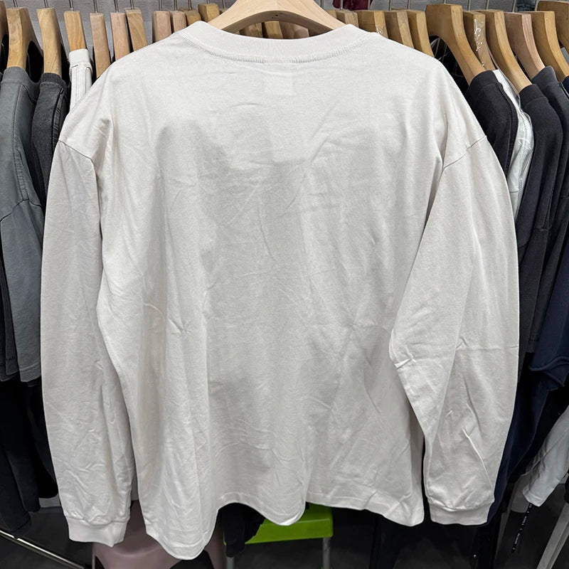 Washed White Saint Fashion Red Circular Printed Autumn Pure Cotton Long Sleeve Mens T Shirts