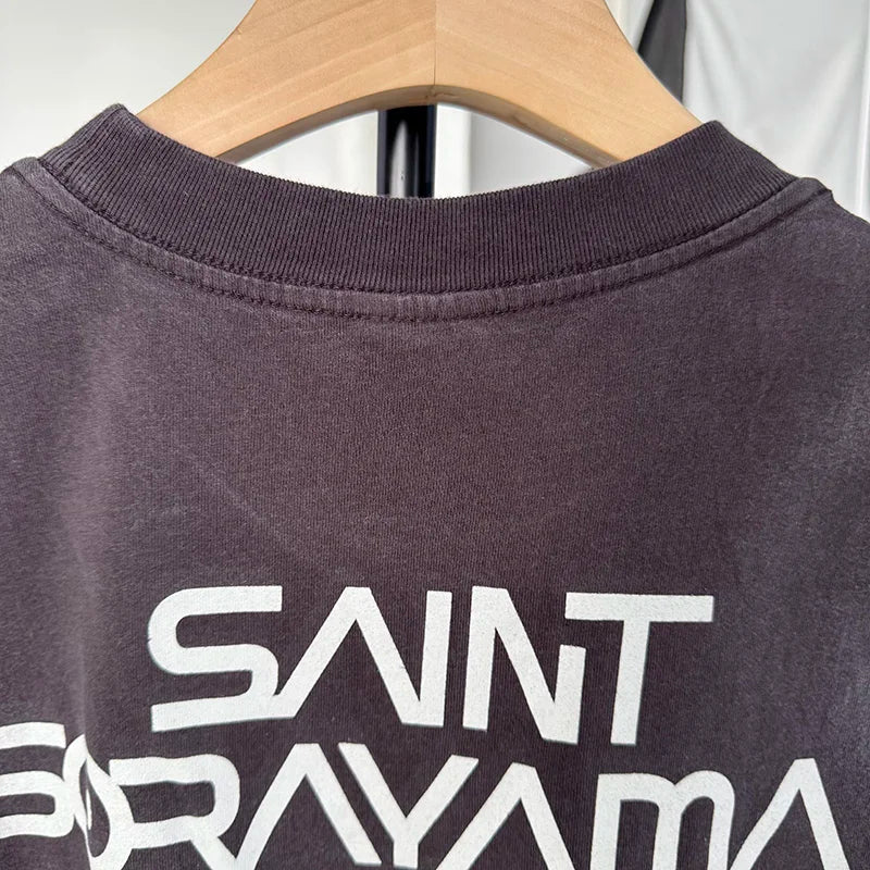 Co Branded Style Saint Round Neck Metal Dinosaur Graphic T-shirt Summer Harajuku Fashion Sorayama Short Sleeve