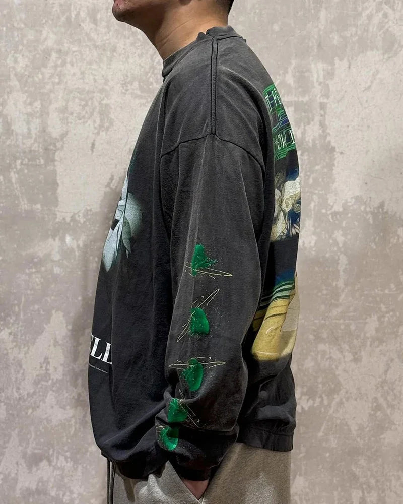 Co Branded Style Saint Retro Round Neck Shell Attack Team Cartoon Graphic T Shirts High Street Casual Men Women 1:1 Fashion Tees