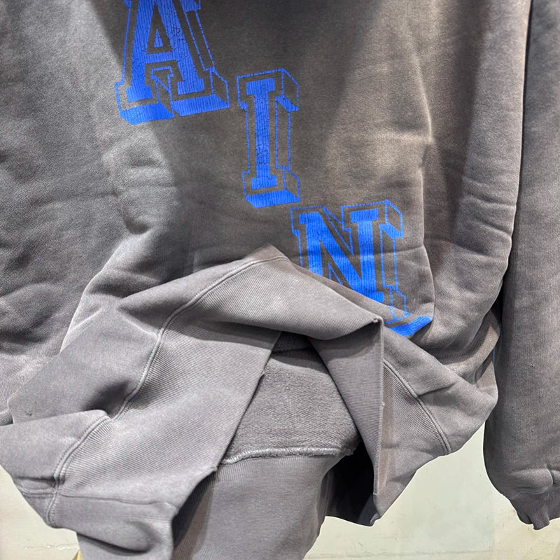 Vintage Washed SAINT Blue Angel Rebirth Hoodies Top Quality Crack Print Thick Sweatshirt Streetwear Men