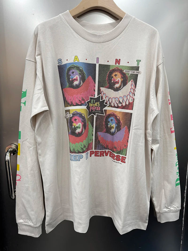 High Street Trend Saint O-Neck Lips Print Portrait Series Graphic T Shirts Autumn Winter Men Women Pure Cotton Long Sleeve