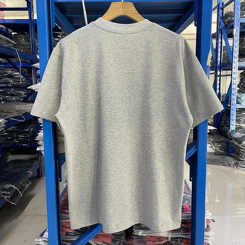 Washed Gray YOUNG Letter Print High Street Summer Saint T Shirts Men Popular Fashion