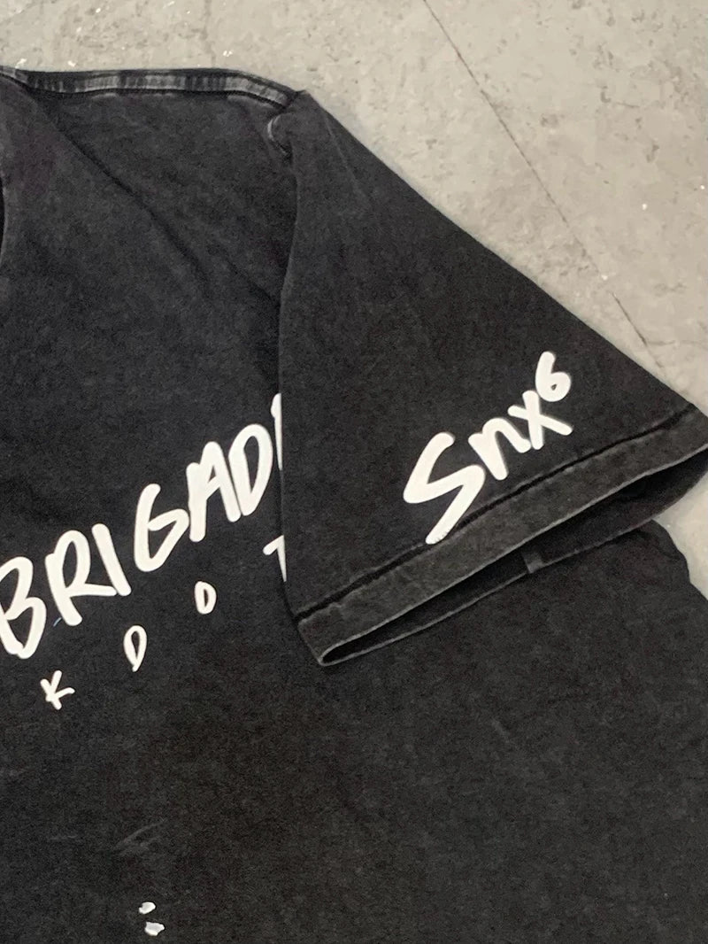 Splashed Ink Saint Crewneck Letter Print RIGHT BRIGADE Vintage T Shirt Casual Fashion Cotton Summer Short Sleeve