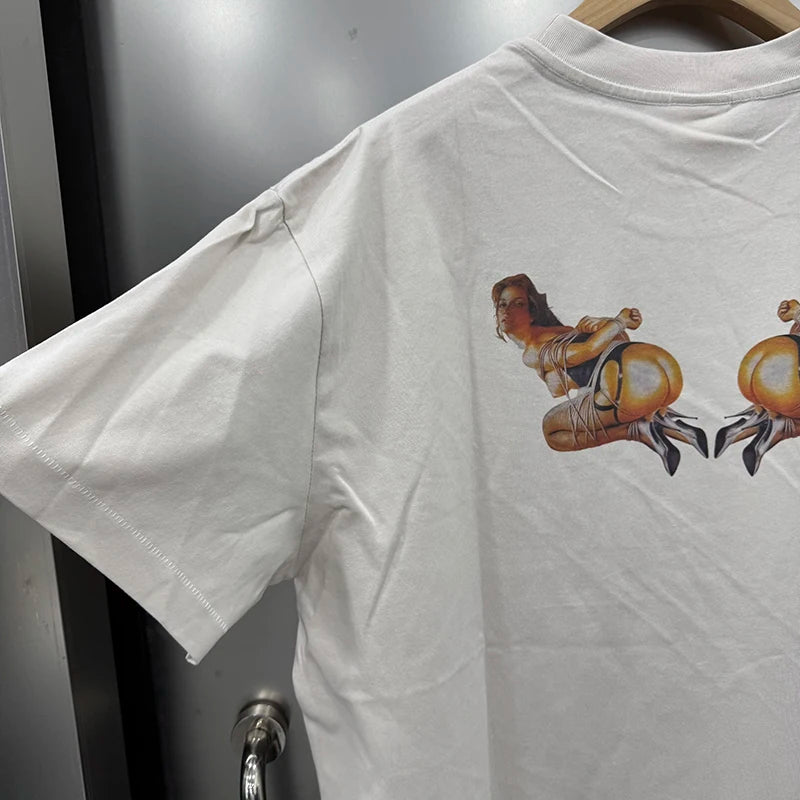FW25 Saint Retro Round Neck Digital Print Sexy Girl Oversized T Shirt Harajuku High Quality Fashion Men Women Tops