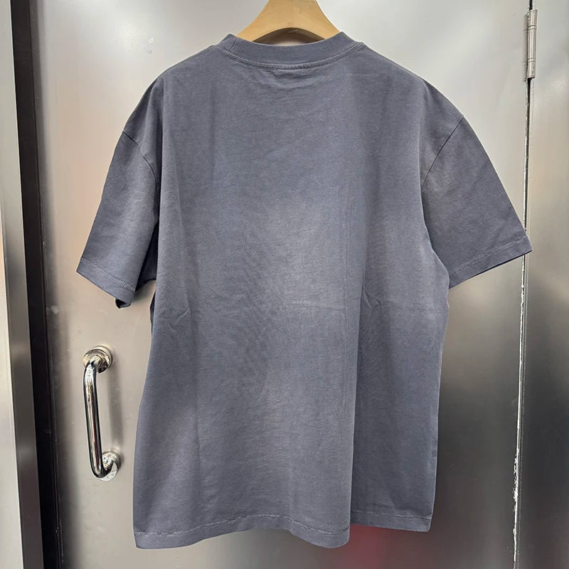 Retro Grey Saint Pure Cotton Cross-shaped Fist Microphone Pattern Print Men T Shirt