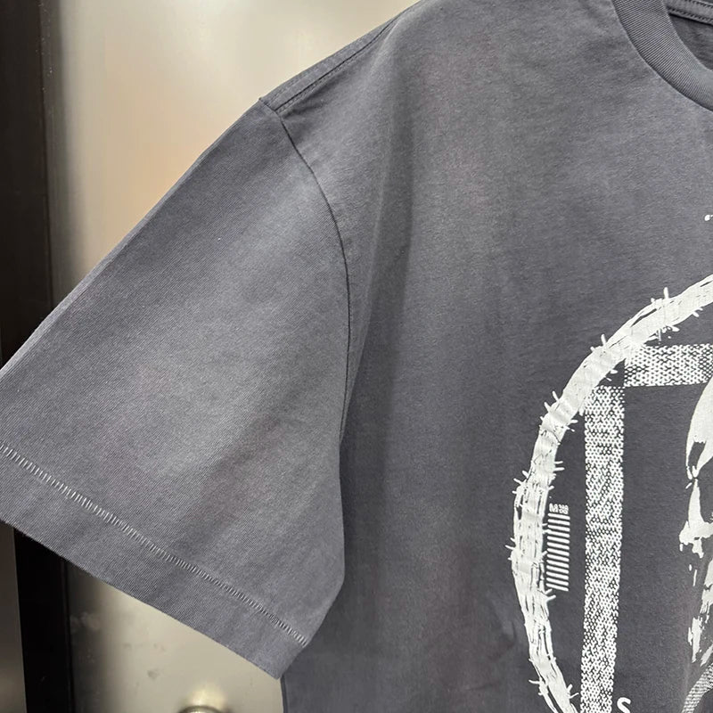 High Quality Saint X PERVERSION Distressed Cotton Loose Circular Skulls Graphic T Shirts Streetwear Men