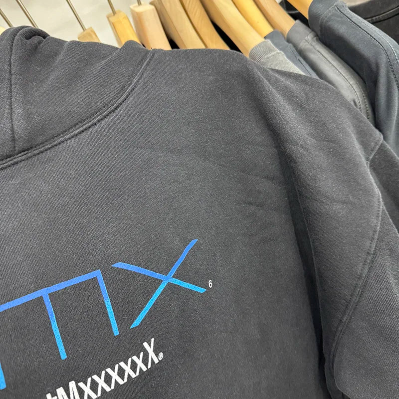 25AW Saint Letter Print Retro Black Hoodies Washed Cotton High Street Casual Pullover Simple Fashion Men