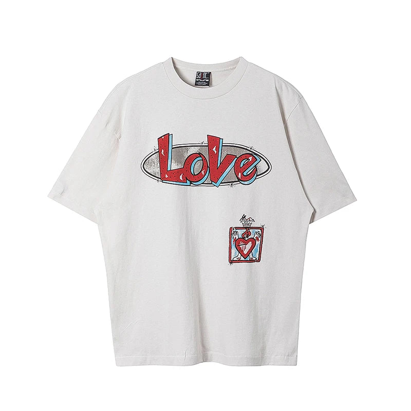 White Series Saint Portrait Letter Pattern Printed Short Sleeve American Casual Loose Men Women 1:1 Pure Cotton T-shirt