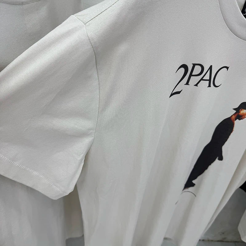 Light Color Saint Cross Medal Print Oversized T Shirt High Street Casual Men Women Fashion TU PAC Summer Tops