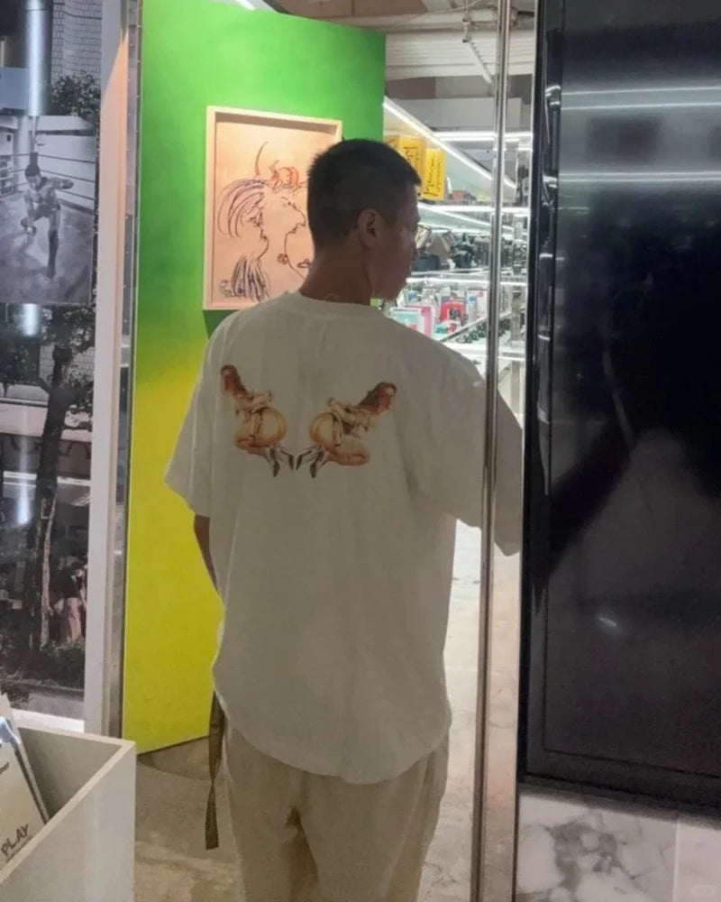 FW25 Saint Retro Round Neck Digital Print Sexy Girl Oversized T Shirt Harajuku High Quality Fashion Men Women Tops