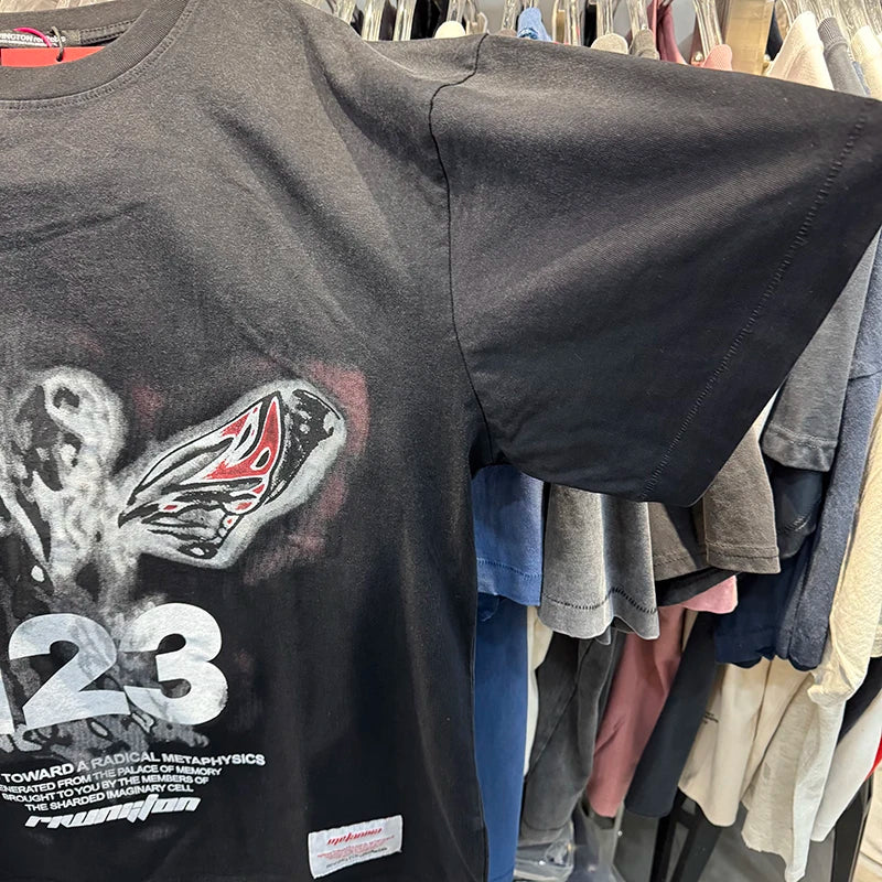 RRR123 X SAINT Wings Series Crewneck Oversized T Shirt High Street Casual Men Women Fashion Summer Tops