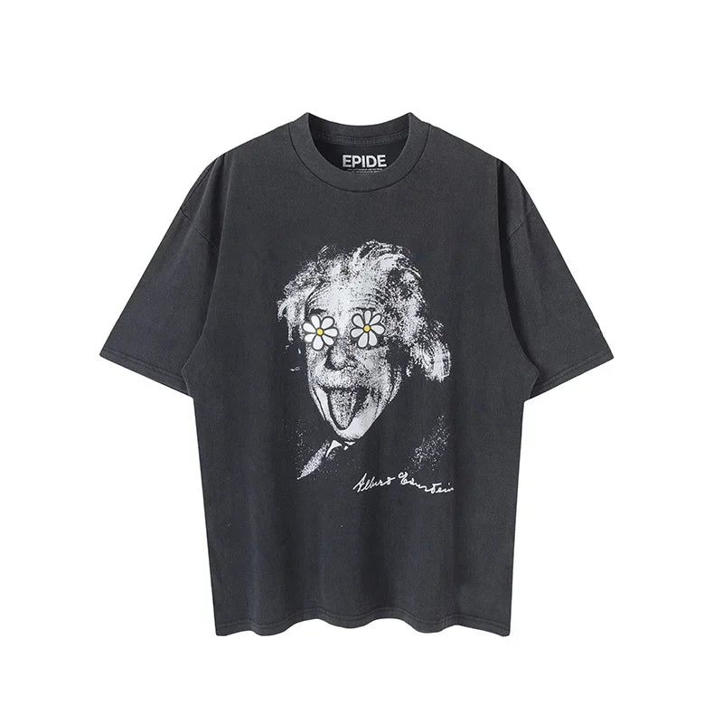 Vintage Summer Oversized T Shirt O-Neck Cotton Streetwear Fun Portrait Print Men Women 1:1 High Quality Fashion Short Sleeve