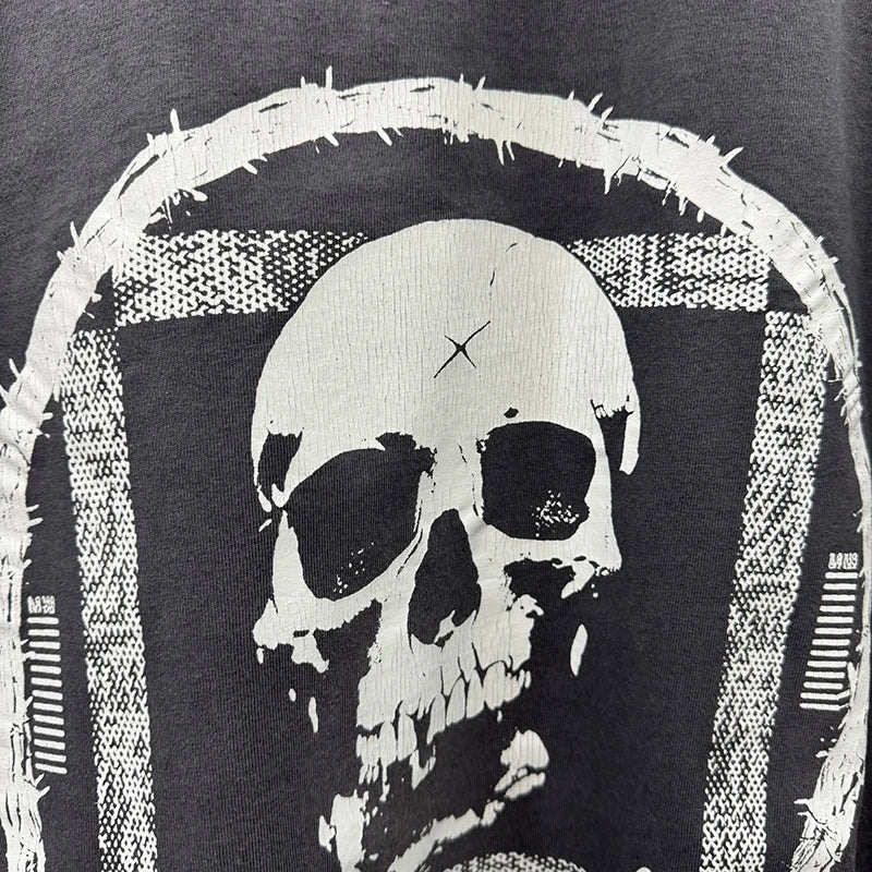 High Quality Saint X PERVERSION Distressed Cotton Loose Circular Skulls Graphic T Shirts Streetwear Men