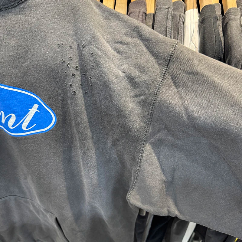 25FW SAINT Blue Circle Letter Printed Washed Distressed Hip Hop Hoodies Street Fashion Retro Grey Sweatshirt