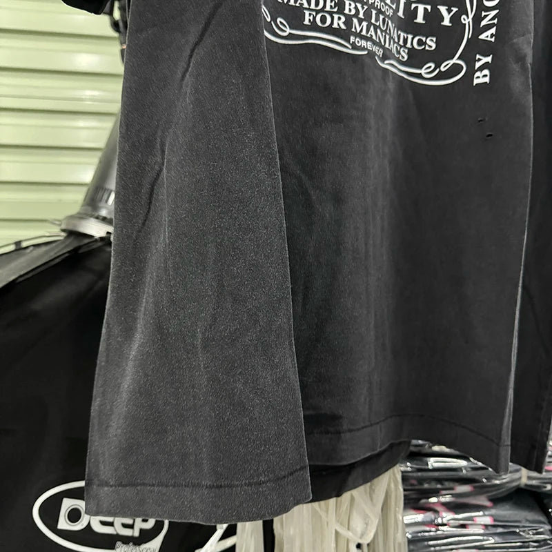 Street Fashion SAINT X NEIGHBORHOOD Summer Short Sleeve Motorcycle Printed Men's T-shirt Loose Wash Dilapidated