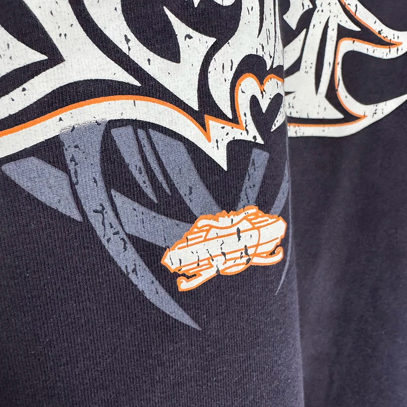 Vintage Hip Hop Street Saint High Quality Letter Print Hole Washed T Shirt Men Loose Fashion Long Sleeve DISCO