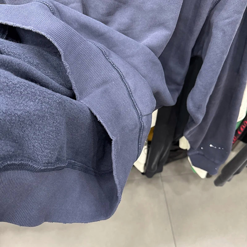 Splash-ink Saint Loose O-Neck Letter Embroidery Washed Blue Sweatshirts Vintage Streetwear Men