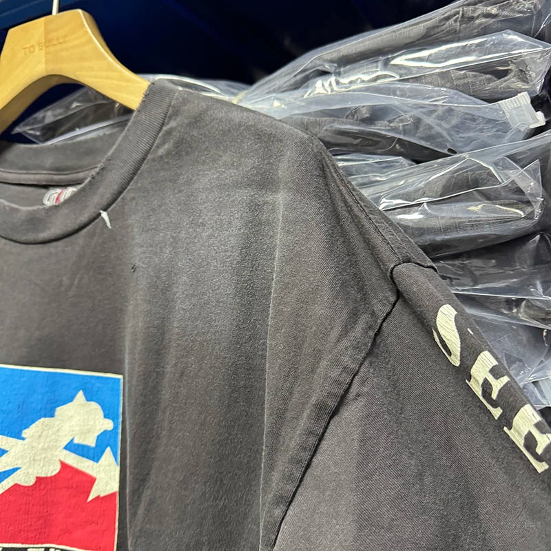 Autumn Fashion Saint Vintage Casual Cartoon Aircraft Printed T-shirt Men