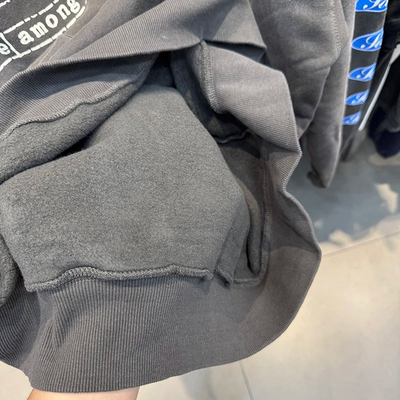 25FW SAINT Blue Circle Letter Printed Washed Distressed Hip Hop Hoodies Street Fashion Retro Grey Sweatshirt