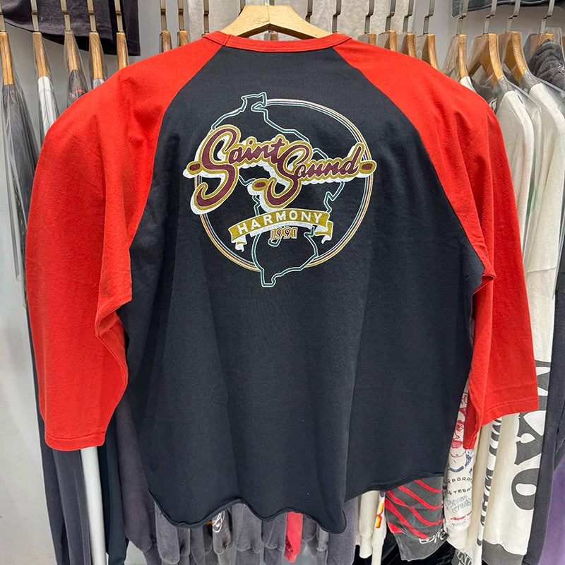 Punk Style Saint Color Block High Quality Graphic T Shirts Summer Street Fashion Three Quarter Tee