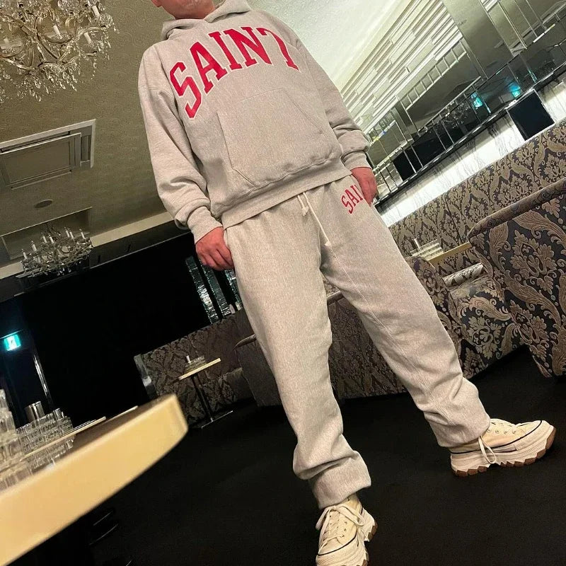 Fashion Grey Saint Vintage Hoodie High Street Casual Men Women 1:1 Winter Tops Best Quality
