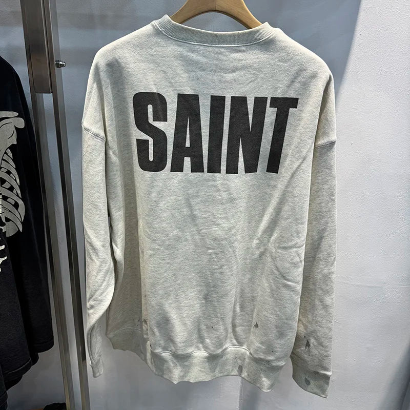 Harajuku Saint FRIENDS Portrait Printed Retro Sweatshirt Casual Fashion Pullover Men