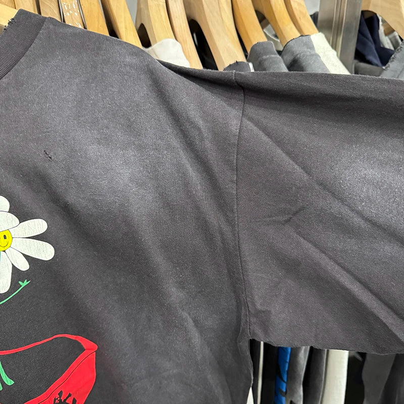 Autumn Saint Crewneck Floral Crack American Retro Long Sleeve Mens T Shirts