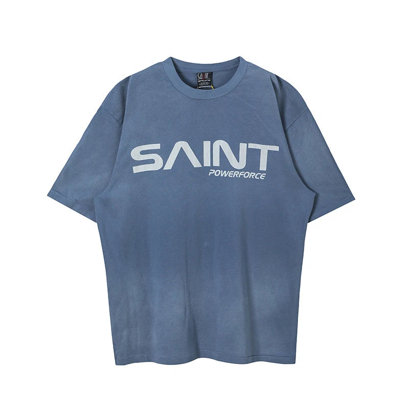 Vintage Series Saint Round Neck Sexy Robot Printed Casual High Quality Oversized T Shirt Harajuku Streetwear Men
