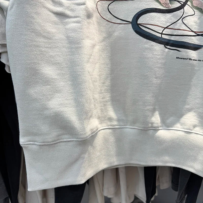 Cartoon Style Saint Round Neck Anime Female Warrior High Quality Sweatshirts White Men Streetwear