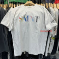 Rainbow Saint Letter Print Casual Men White T Shirt Pure Cotton Summer Tops