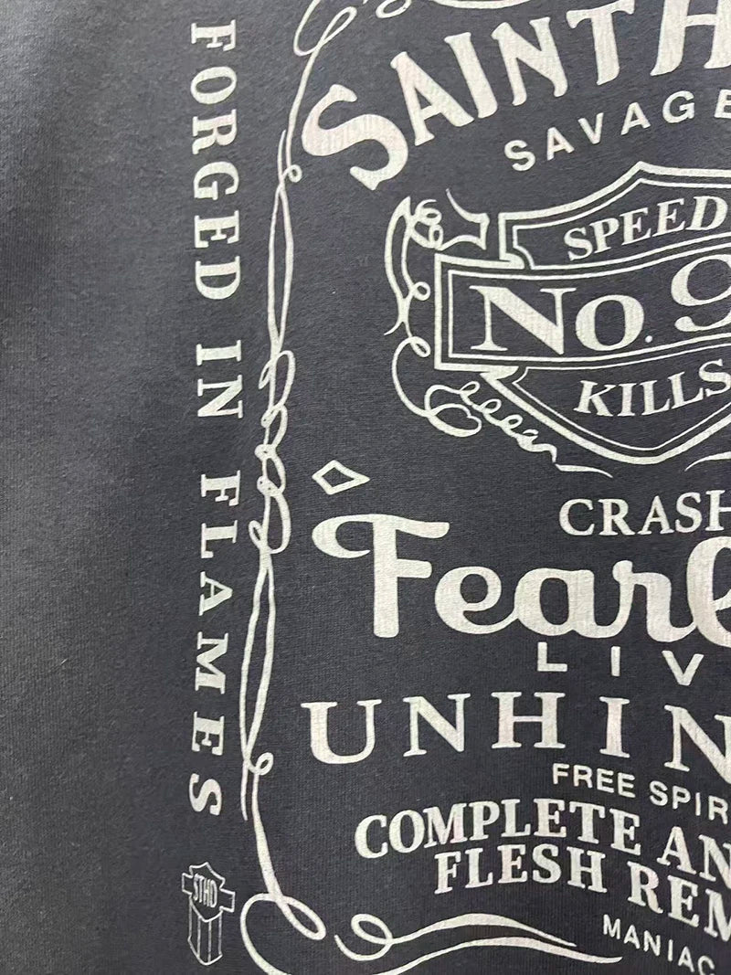 Street Fashion Saint Cotton Summer Plain Knit American Retro Short Sleeve Heart-shaped Print Skeleton T Shirts