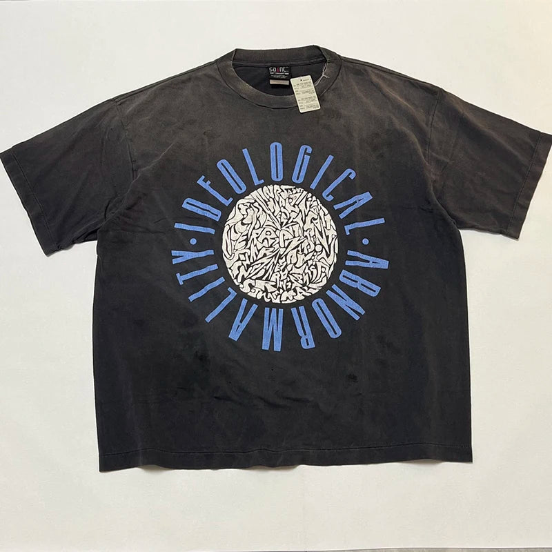 Washed Vintage Saint Letter Print Harajuku Oversized T Shirt High Street Casual Men Women 1:1 Cylindrical Tees
