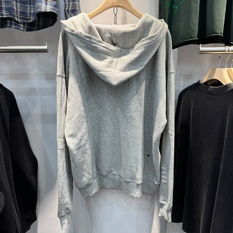 Ripped Series SAINT Grey Washed Embroidered Logo Hoodies Autumn Winter High Street Casual Men Women Pullover